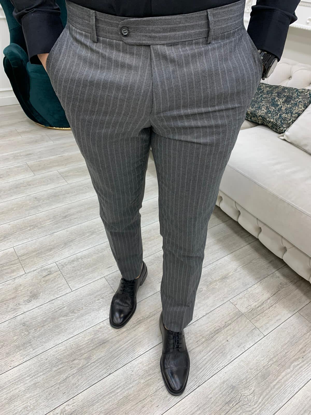 Gray Striped Double Breasted Suit – HolloMen