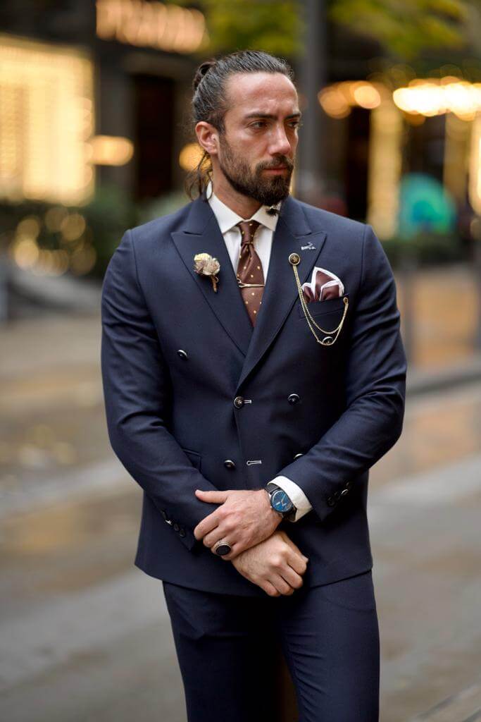 Dark blue 2025 double breasted suit