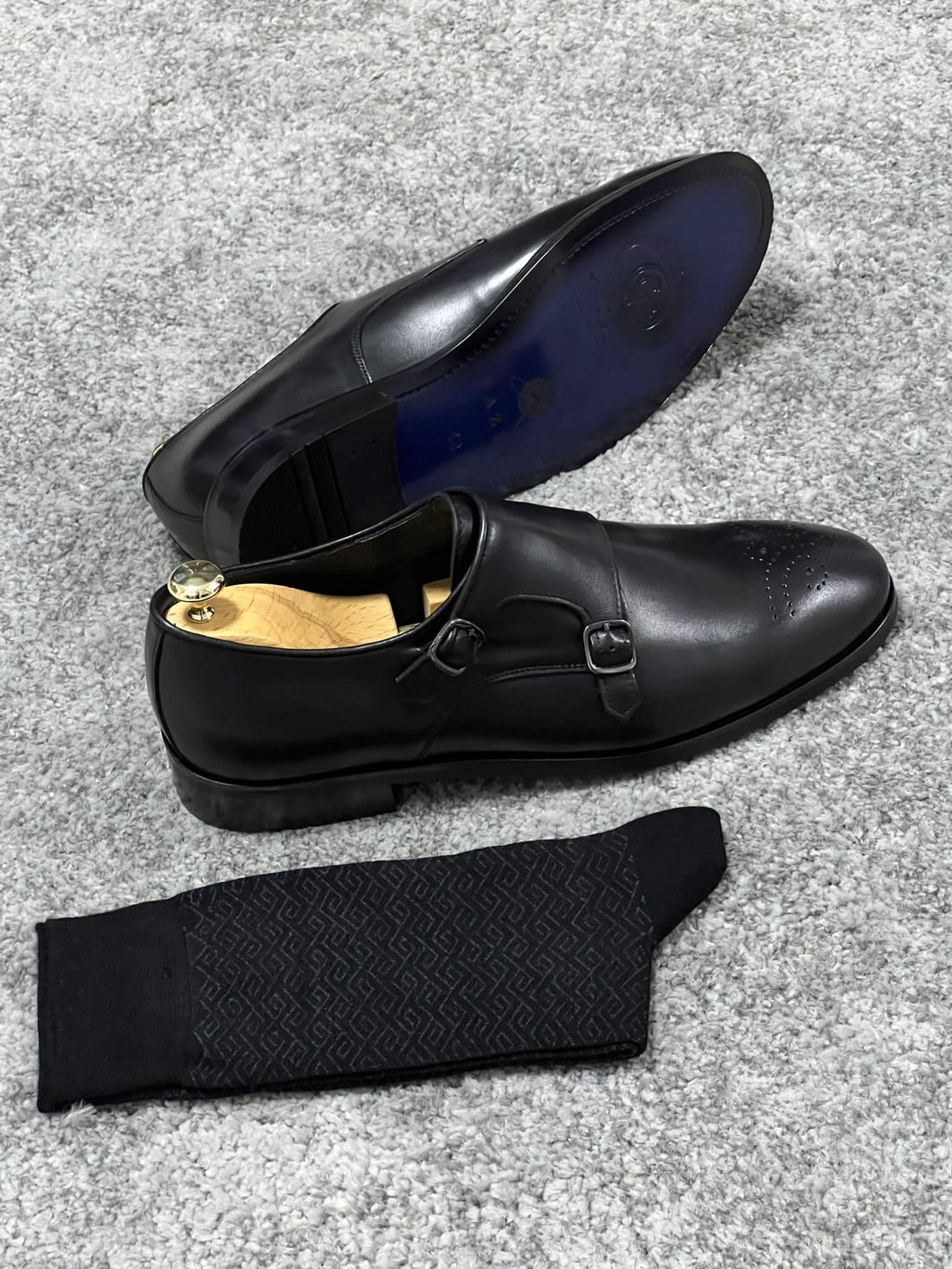 HolloMen Black Double Monk Strap Shoe