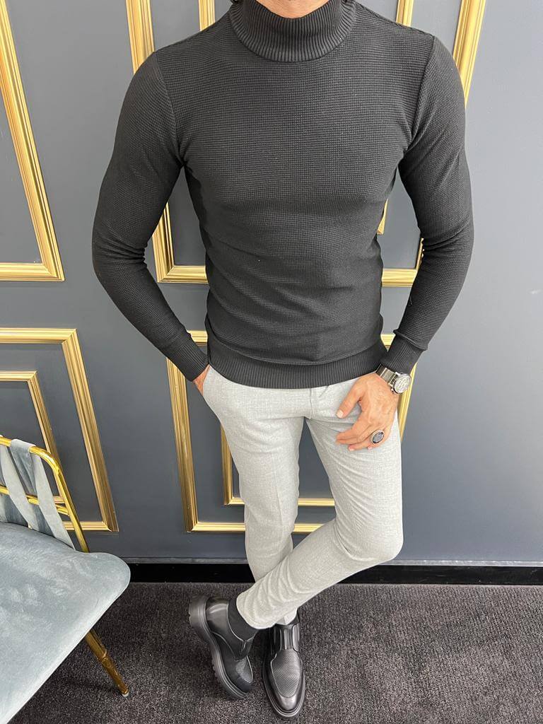 Men's black mock hot sale turtleneck sweater