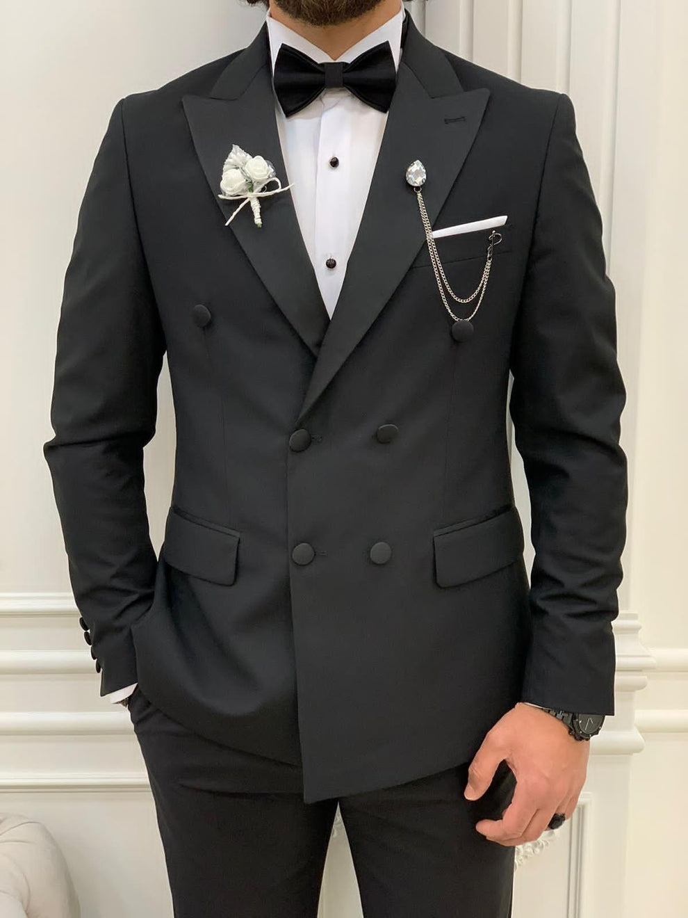 HolloMen Double Breasted Black Tuxedo