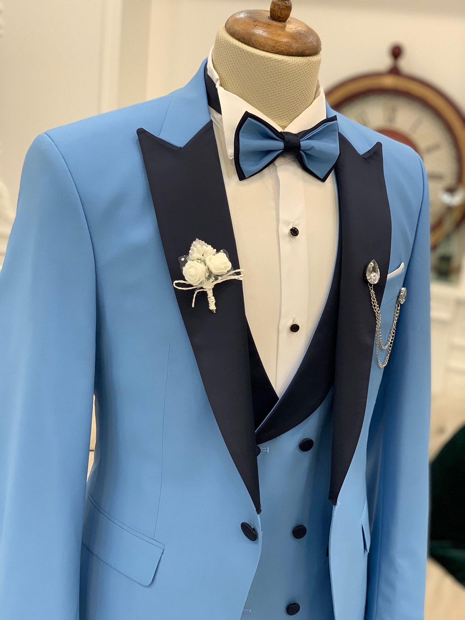 blue and black wedding tuxedo
