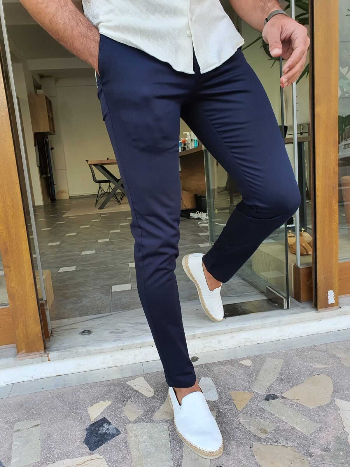 Blue Men's Slim Fit Dress Pants (4-Way Stretch & Iron Free) | Haggar