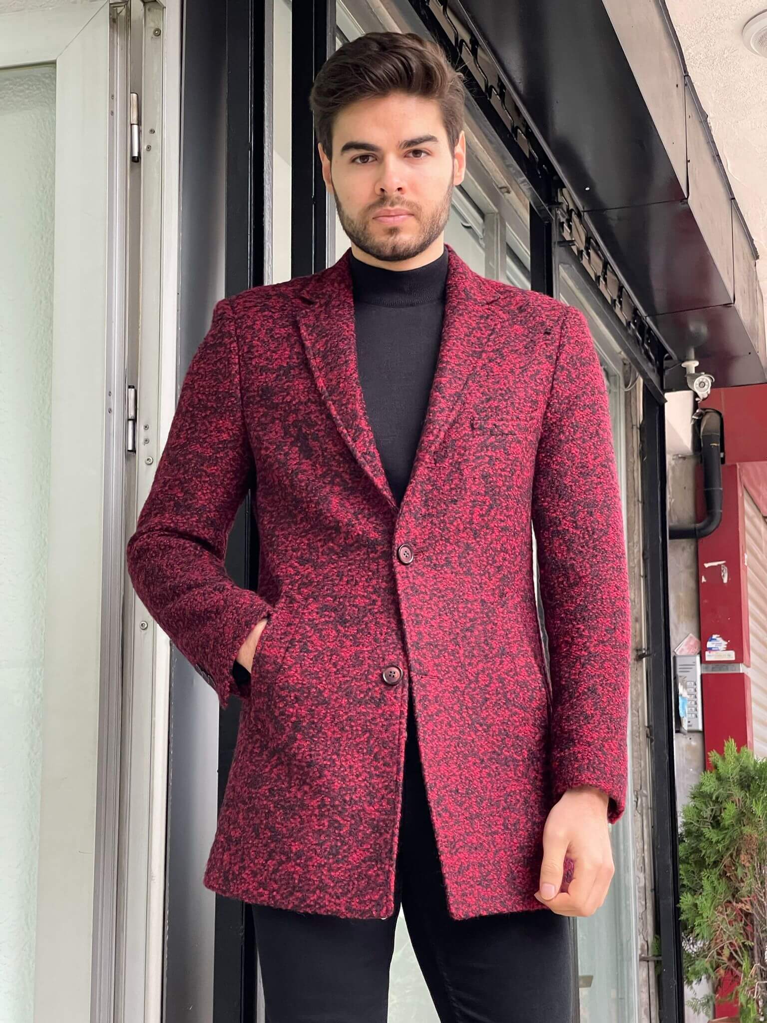 Mens red 2025 wool coat