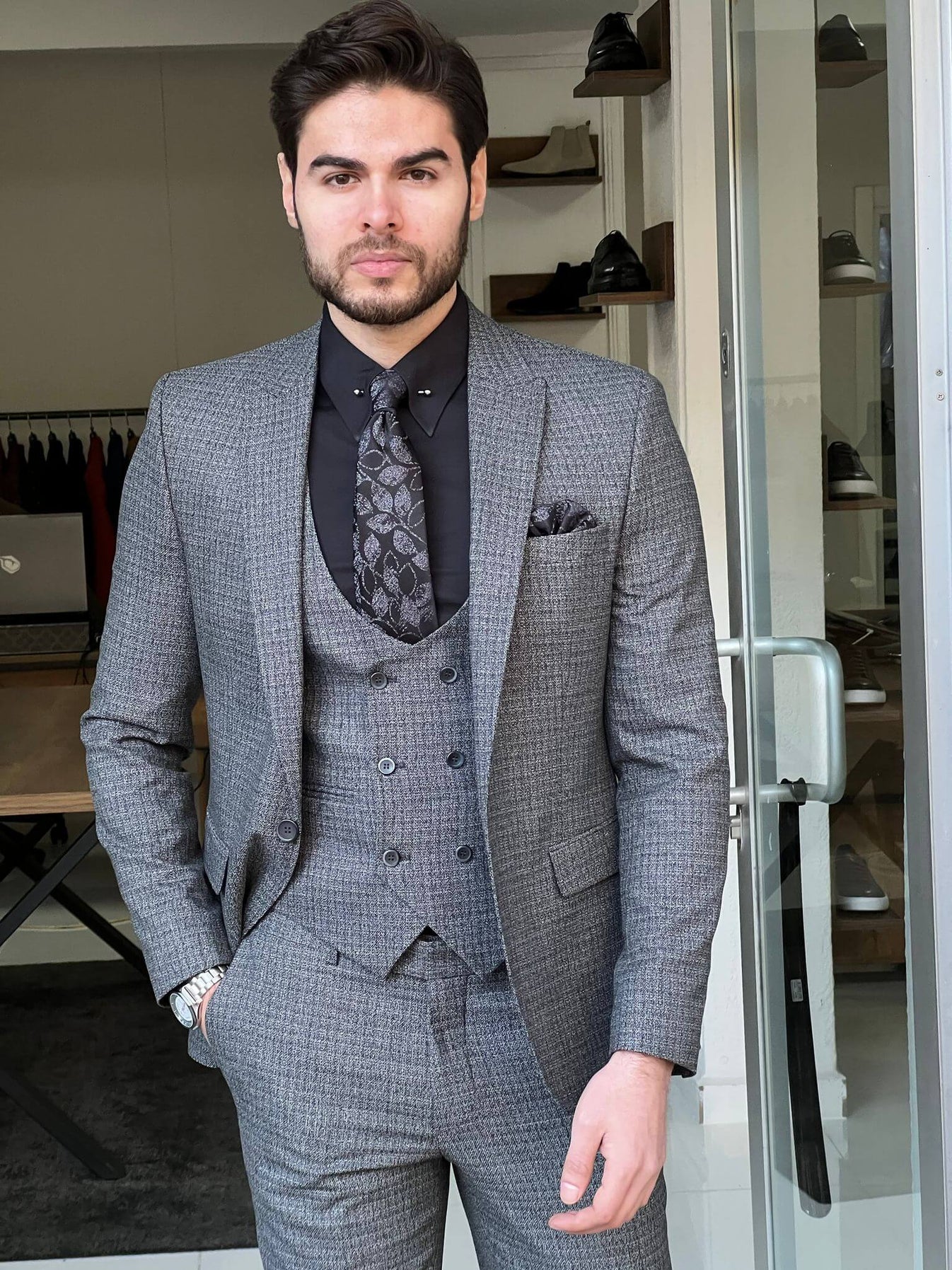 Patterned Gray Wool Suit – HolloMen