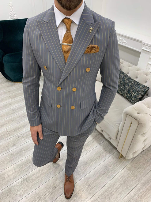 Pinstripe Gray Double Breasted Suit – HolloMen