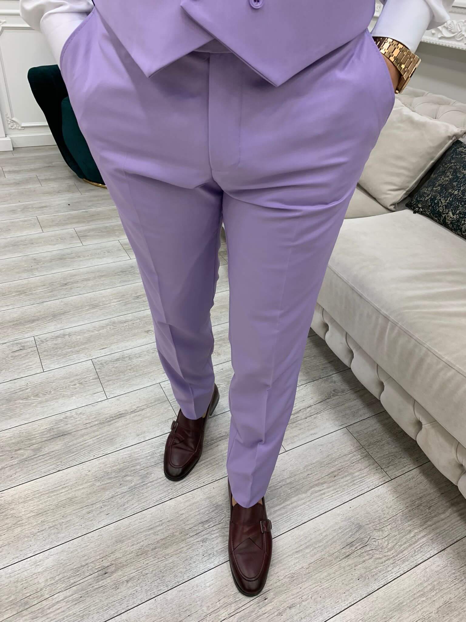 Buy Men Purple Ultra Slim Fit Solid Flat Front Formal Trousers Online -  84175 | Louis Philippe