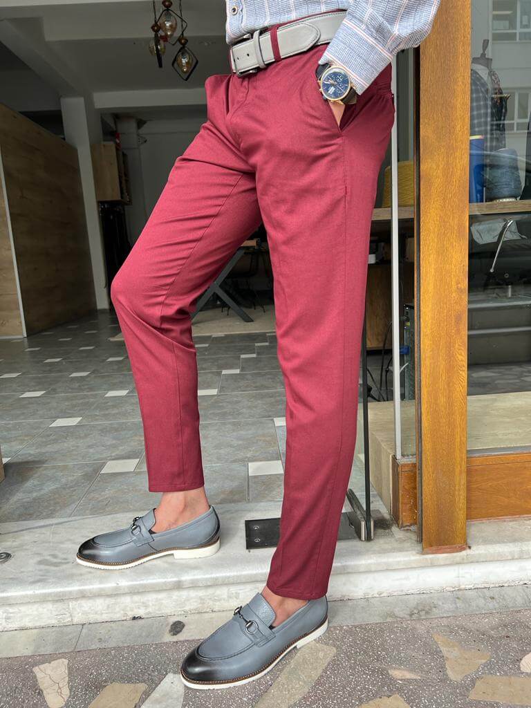 Red slim shop fit trousers