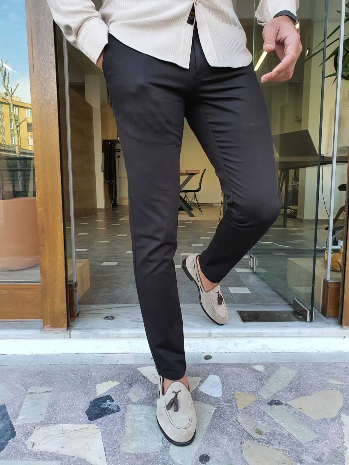 Slim Fit B-91 Formal Grey Check Trouser - Barren