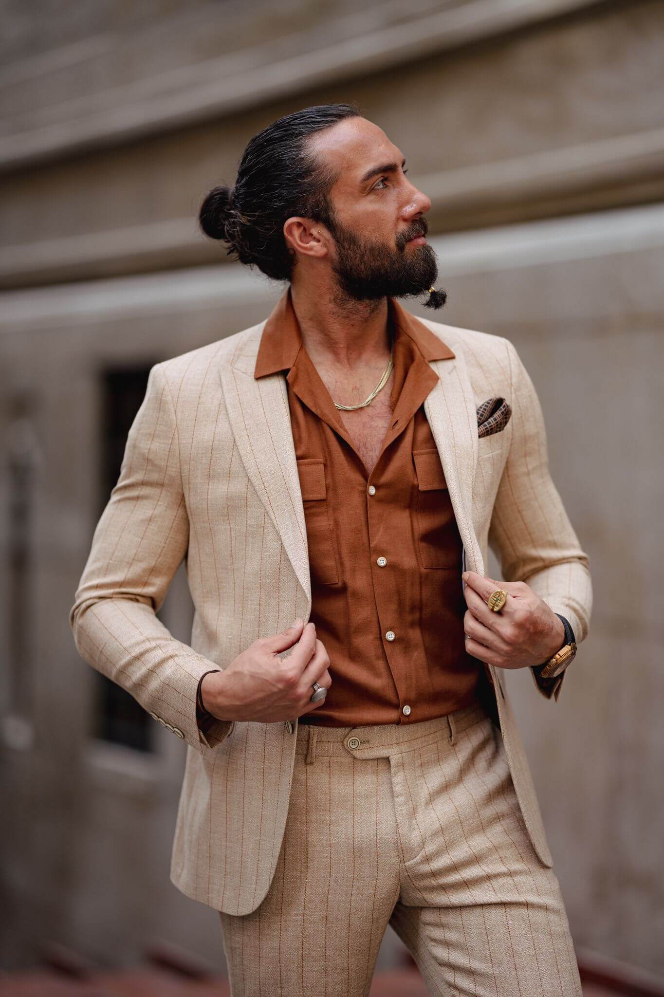 Striped Beige Linen Suit